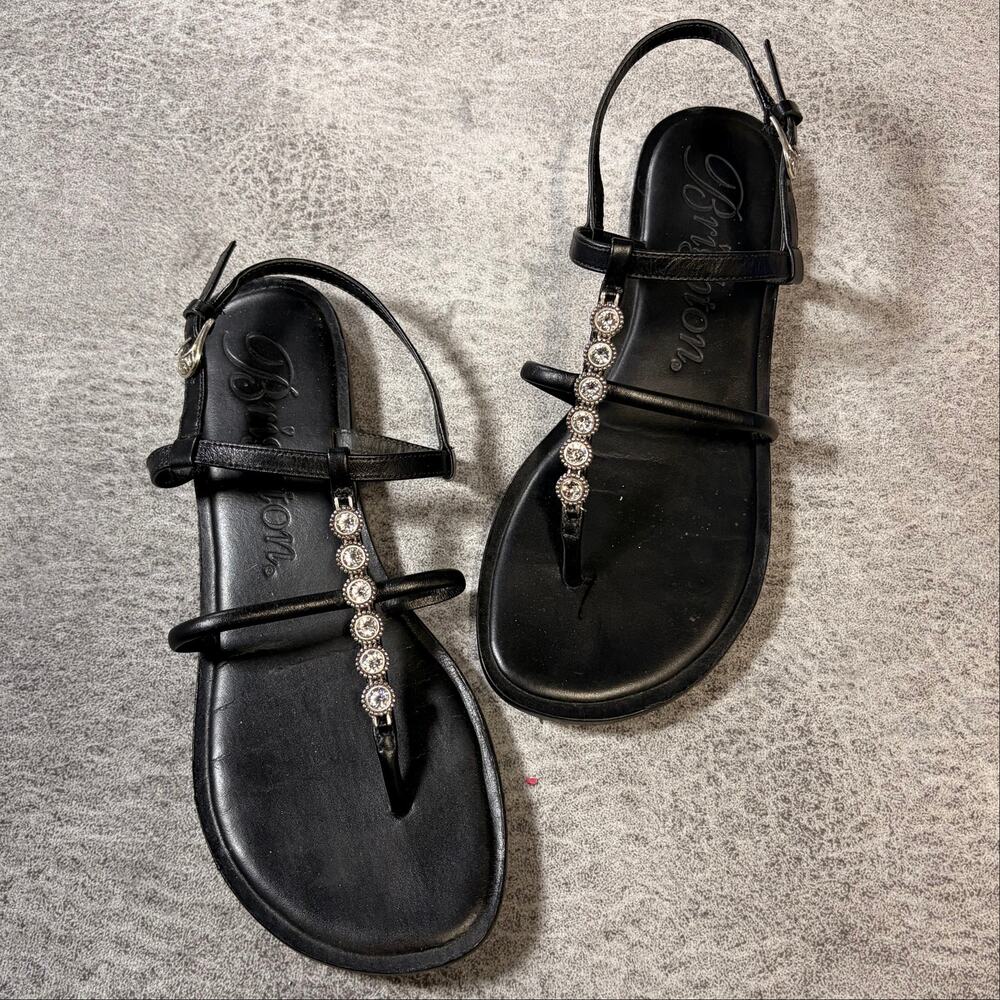 Brighton Black Leather Rhinestone Sandals